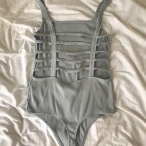 Express Tops - Baby blue ribbed caged bodysuit Express Tops - Baby blue ribbed caged bodysuit